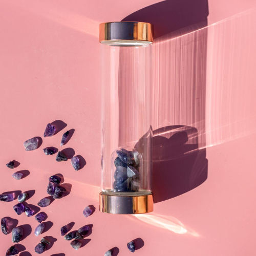 Rose Gold Crystal Drinking Bottle with Gemstone Pods
