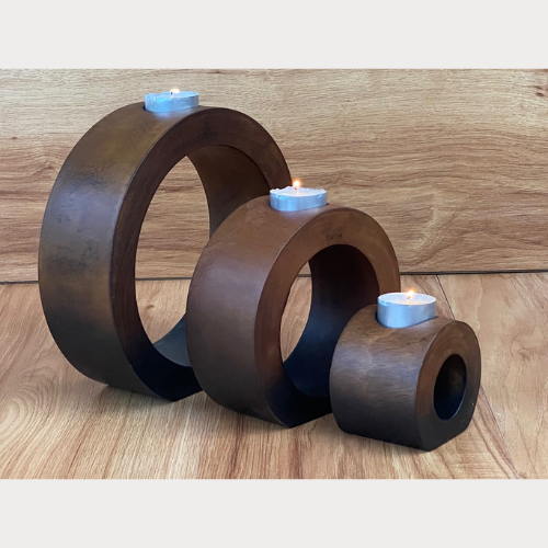 Set of 3 Concentric Wooden Candle Holders