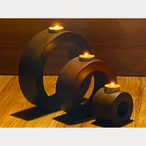 Set of 3 Concentric Wooden Candle Holders