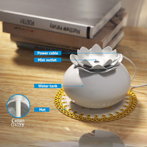 White Lotus Ceramic Ultrasonic Aroma Diffuser