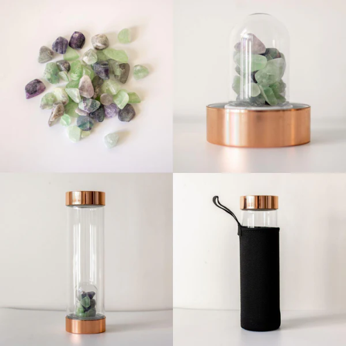 Rose Gold Crystal Drinking Bottle with Gemstone Pods
