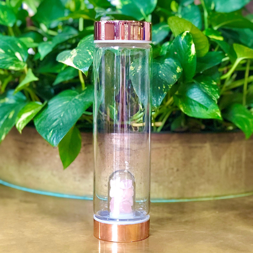 Rose Gold Crystal Drinking Bottle with Gemstone Pods