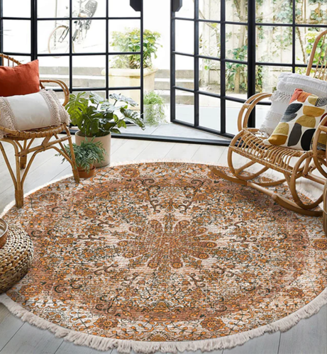 Mandala Dreams Beige-Brown Round Rug 120cm