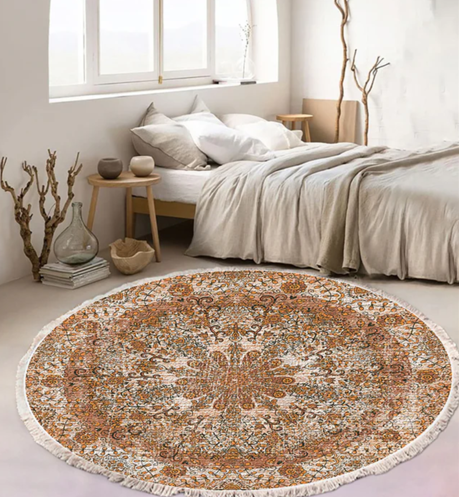 Mandala Dreams Beige-Brown Round Rug 120cm