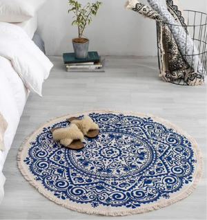 Decor - Blue Bohemian Boho Round Rug 90cm