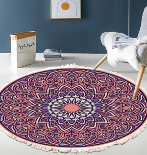 Decor - Purple Mandala Boho Round Rug 90cm