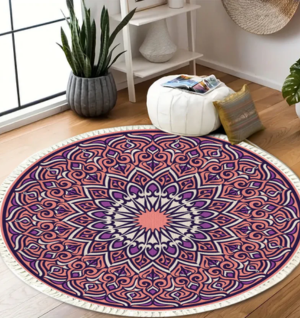 Decor - Purple Mandala Boho Round Rug 90cm