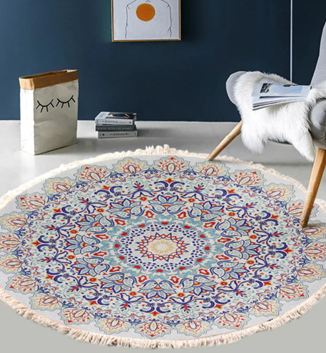 Mandala Dreams Beige-Blue Round Rug 120cm