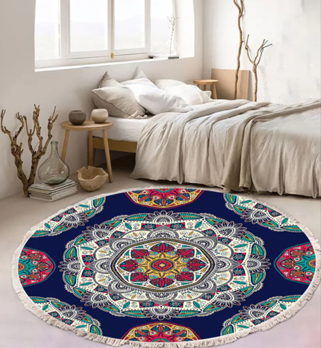 Boho Bliss Blue Round Rug 90cm