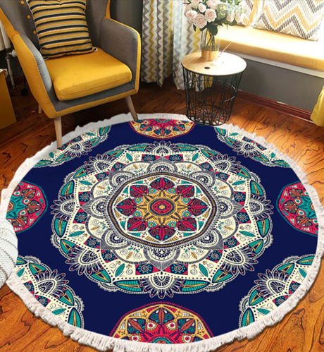 Boho Bliss Blue Round Rug 90cm