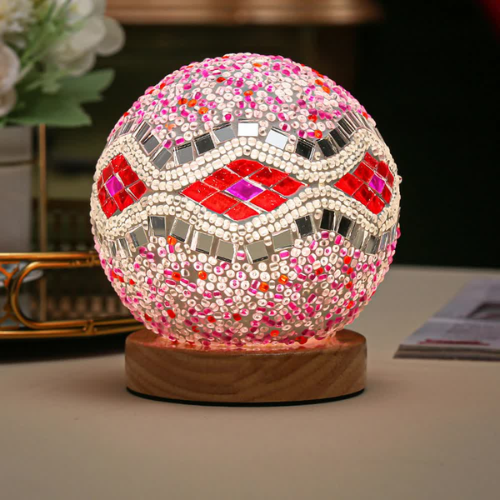 Pink Handmade Mosaic Glass Lamp