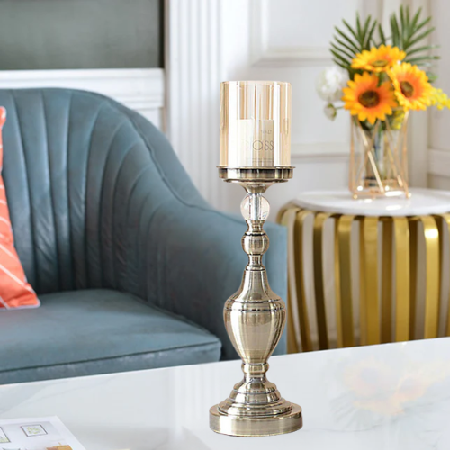 Glass and Iron Candle Holder - 49.5cm