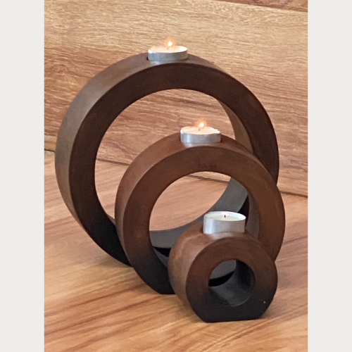 Set of 3 Concentric Wooden Candle Holders